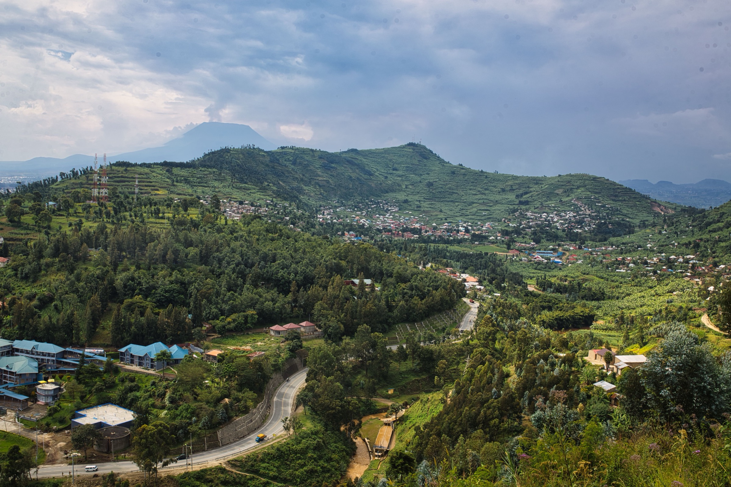 Mount Nyiragongo seen across Lake Kivu from Rubavu on the Rwandan shore