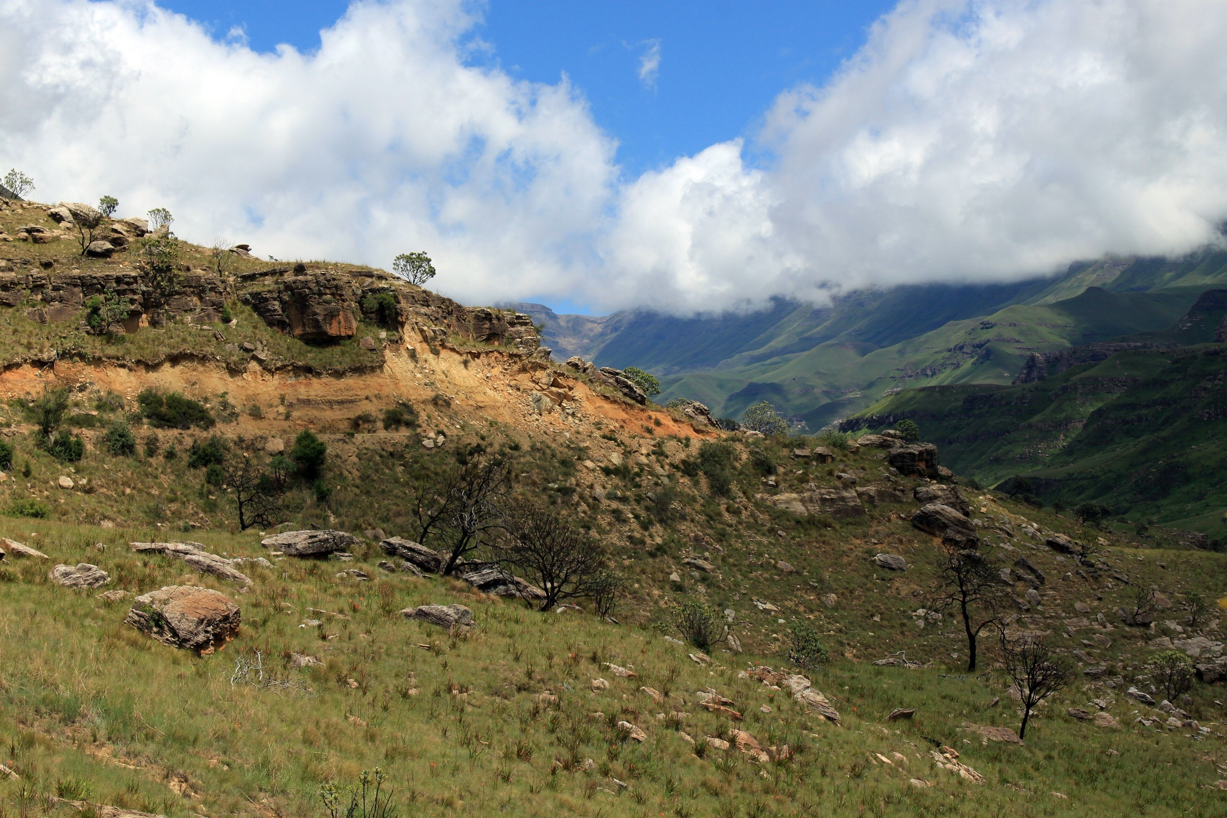View along Sani Pass as it descends the Drakensberg escarpment