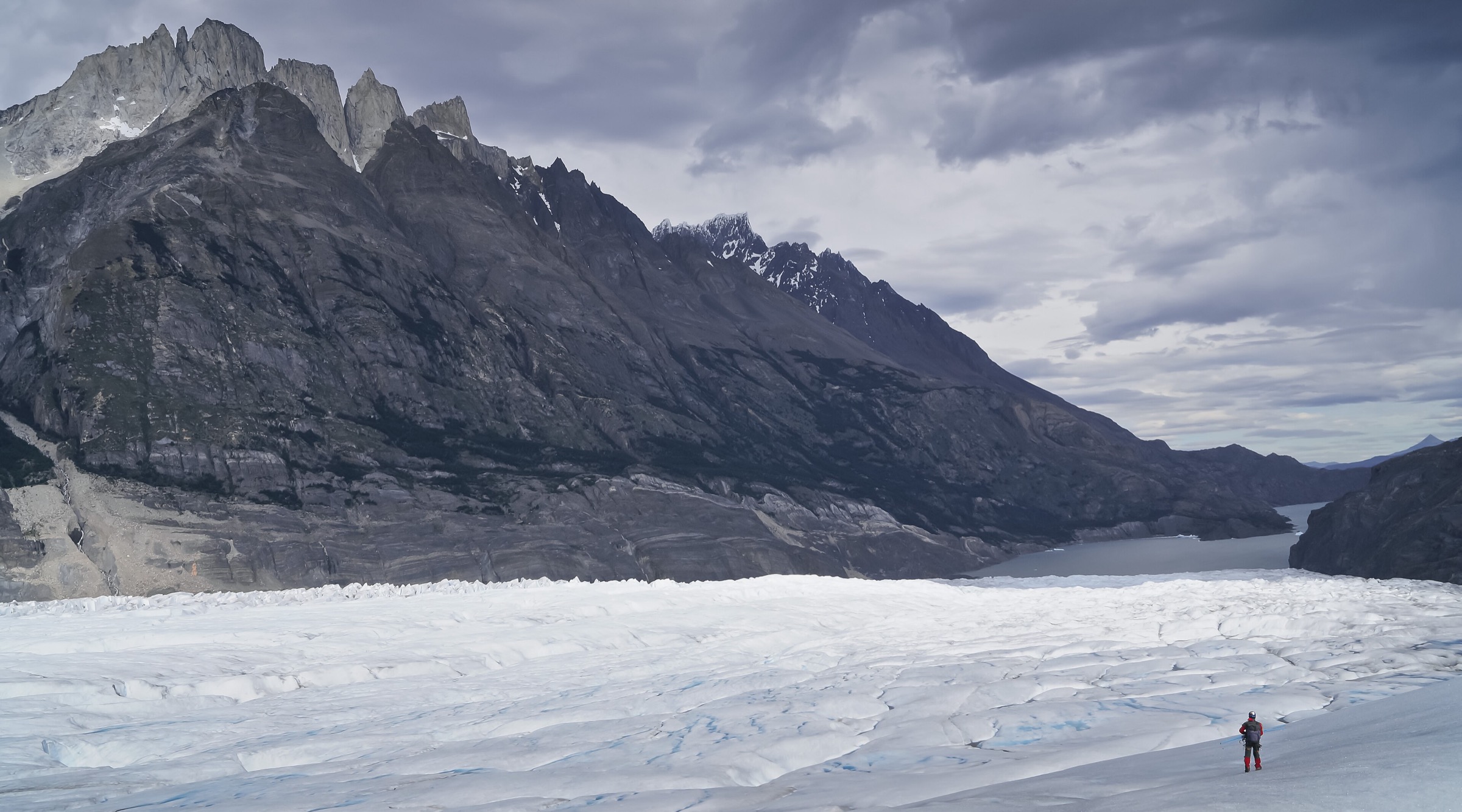 Grey Glacier terminus flowing into Lago Grey in Torres del Paine National Park