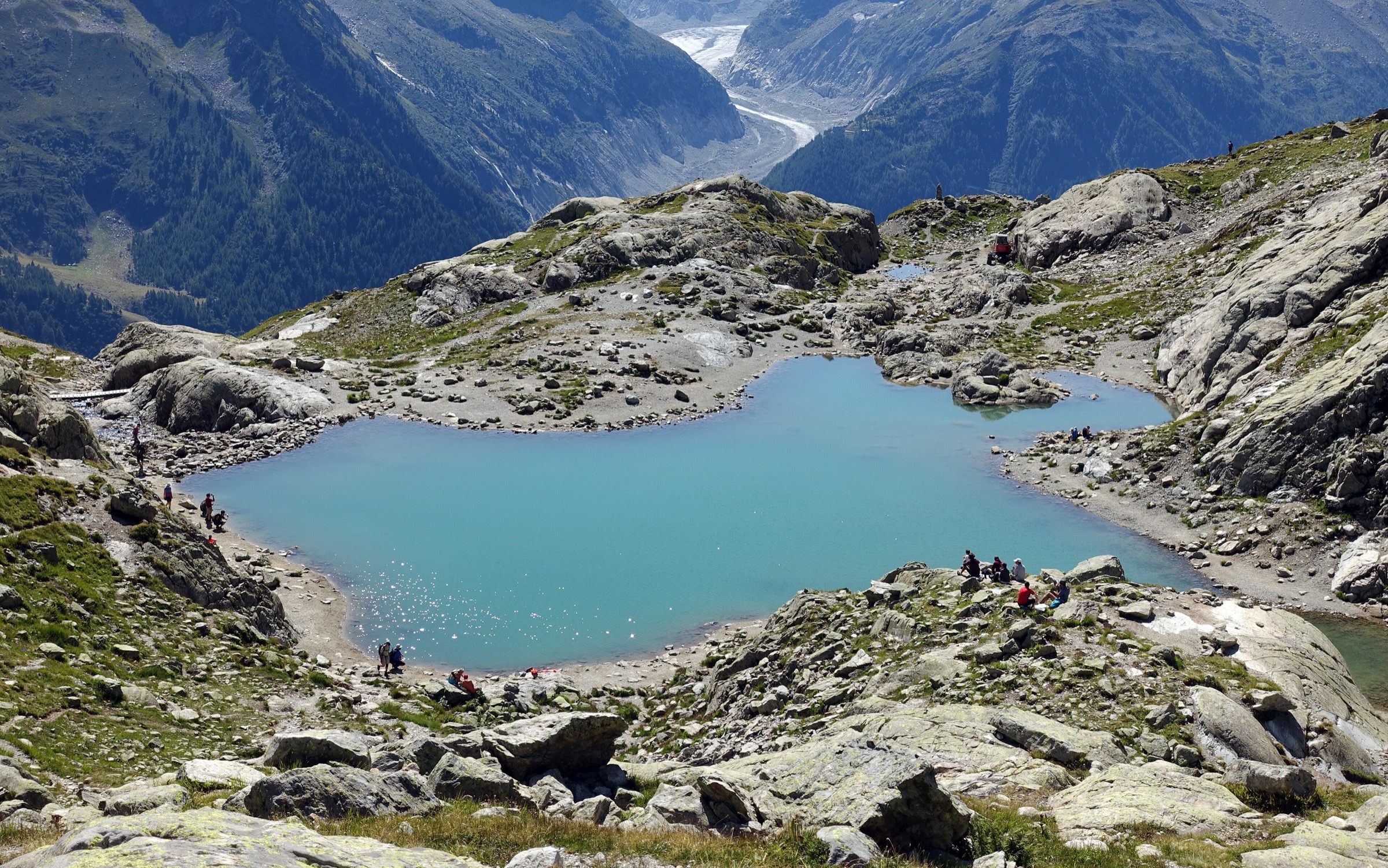 Lac Blanc in the Aiguilles Rouges with the Mont Blanc massif reflected in the water