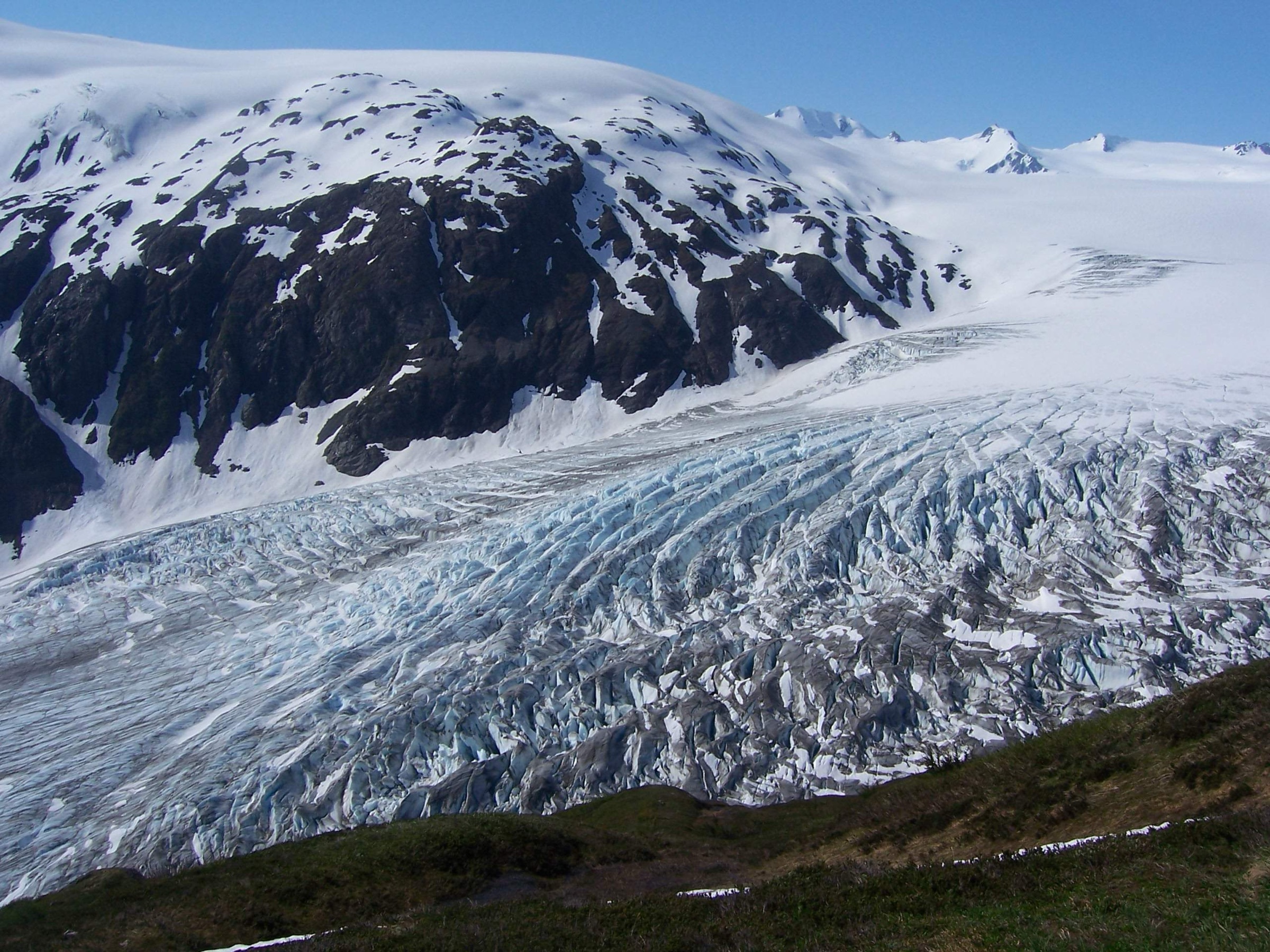 Hikers on the Harding Icefield Trail above Exit Glacier, Kenai Fjords National Park, Alaska