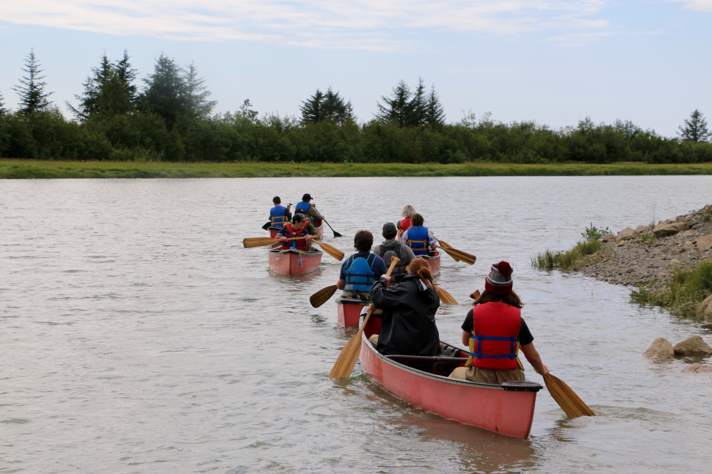 Canoes on the Alaganik Slough, a Copper River Delta tributary near the McKinley Lake trailhead