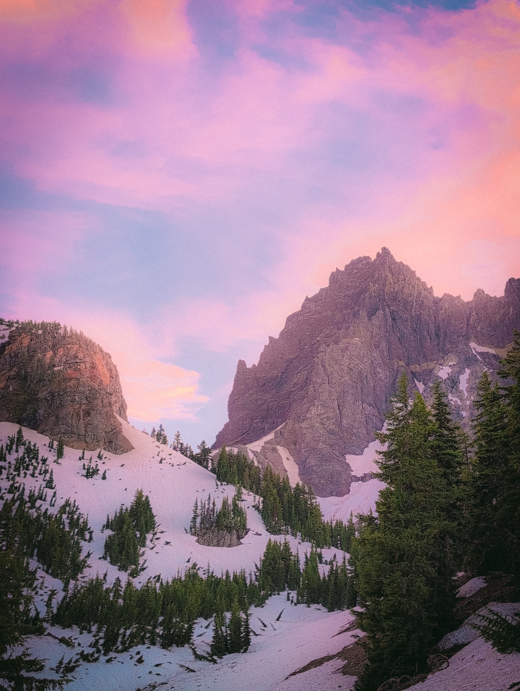 Three Fingered Jack from the Canyon Creek Meadows Trail at sunset, Oregon