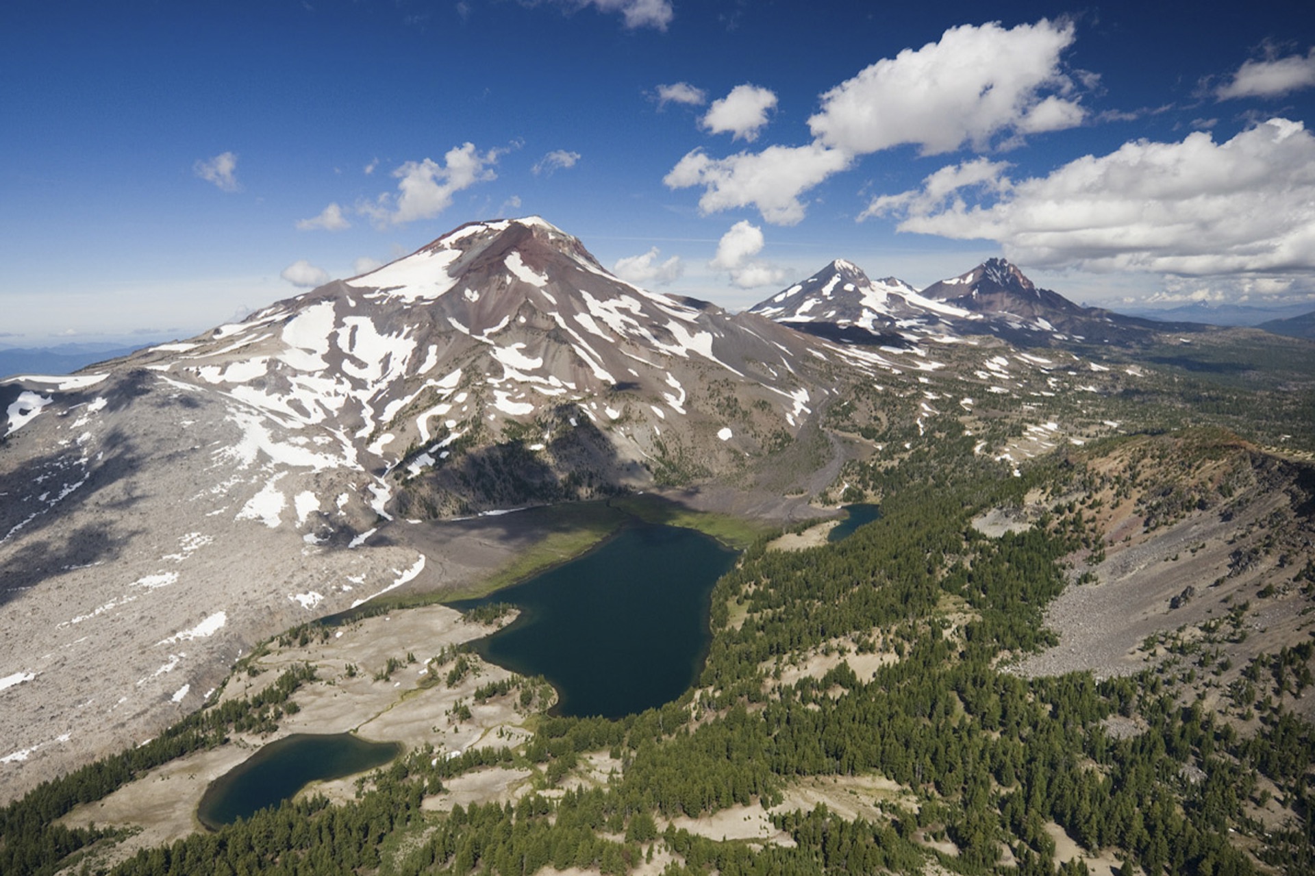 Three Sisters volcanoes above the Green Lakes basin, Deschutes National Forest
