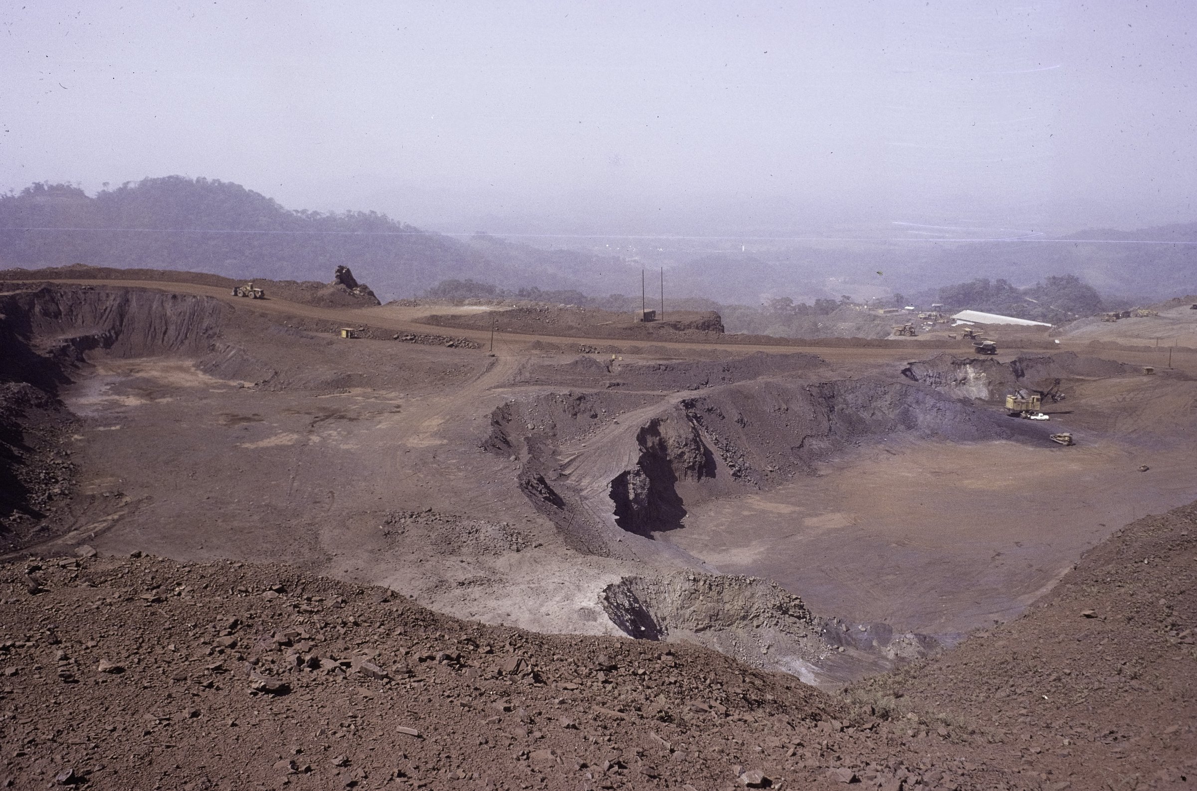 LAMCO open-pit iron ore mining landscape at Yekepa, Nimba county, Liberia, 1976