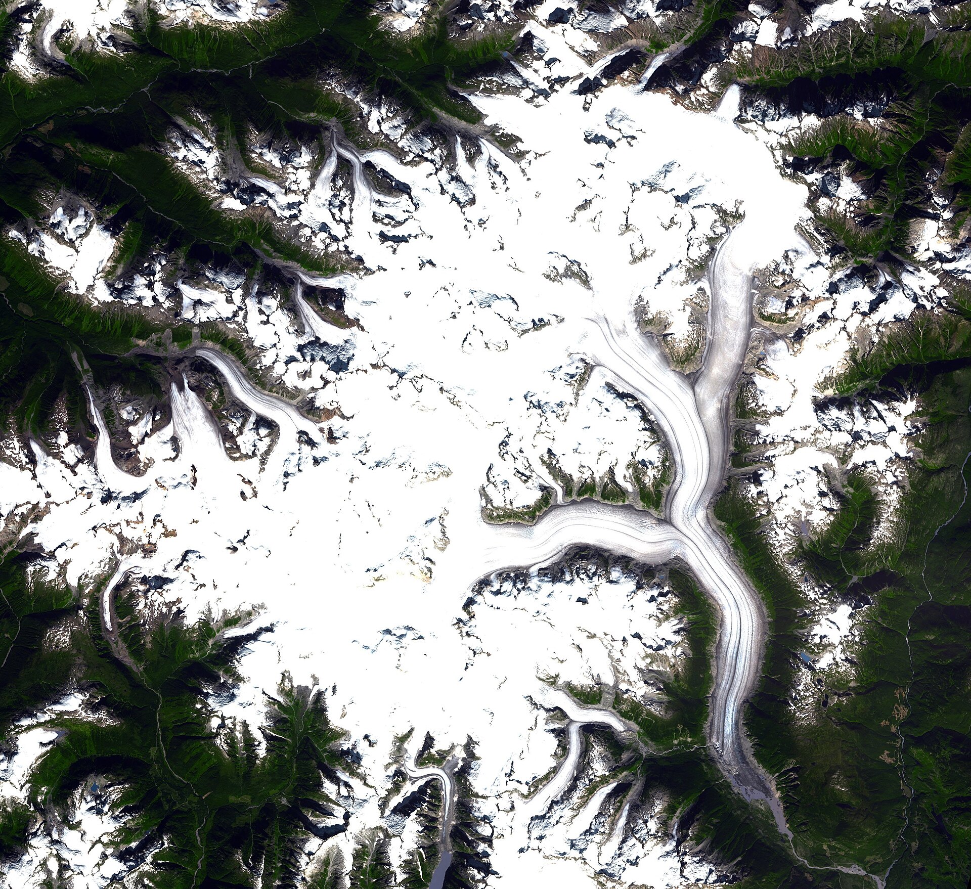 Aerial view across the heavily glaciated Ha-Iltzuk Icefield