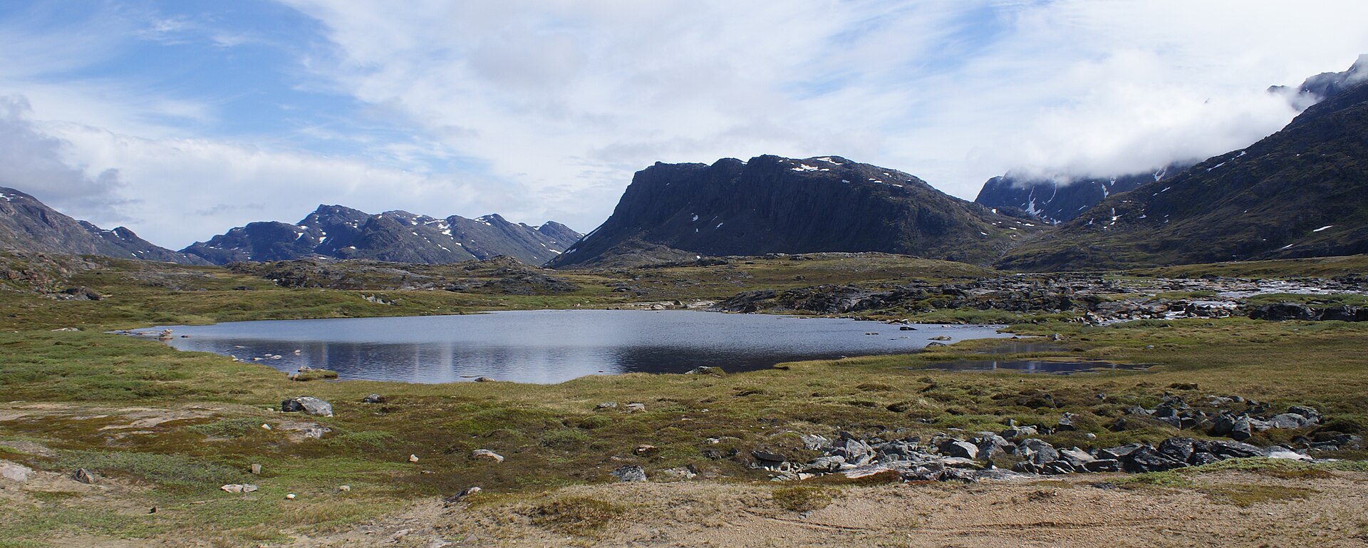 Alanngorsuaq mountain beyond a lake and broad valley near Sisimiut
