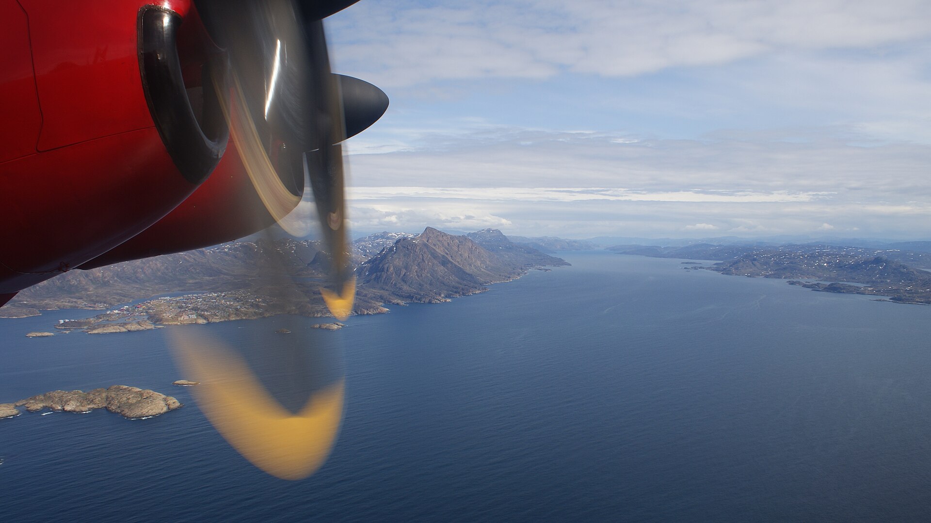 Aerial view of Amerloq Fjord and Nasaasaaq in western Greenland