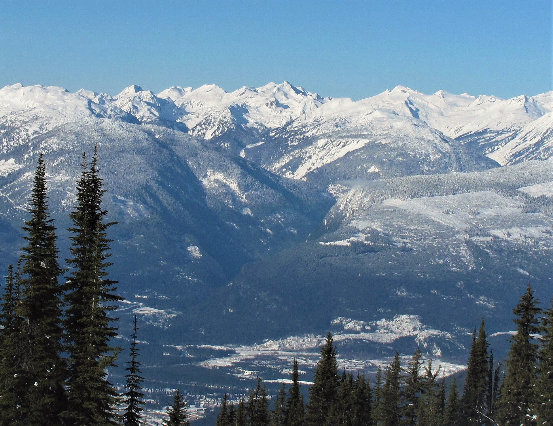 Snow-covered Mount Copeland above the Revelstoke region