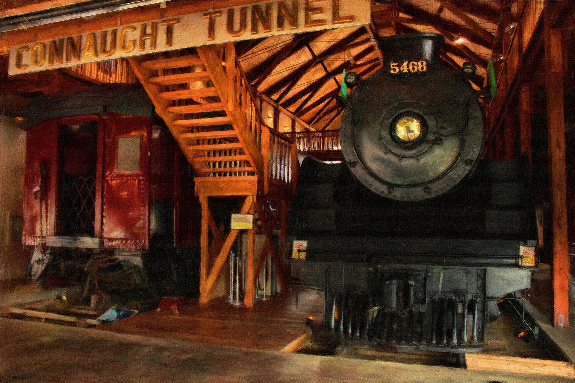 Canadian Pacific steam locomotive 5468 inside the Revelstoke Railway Museum