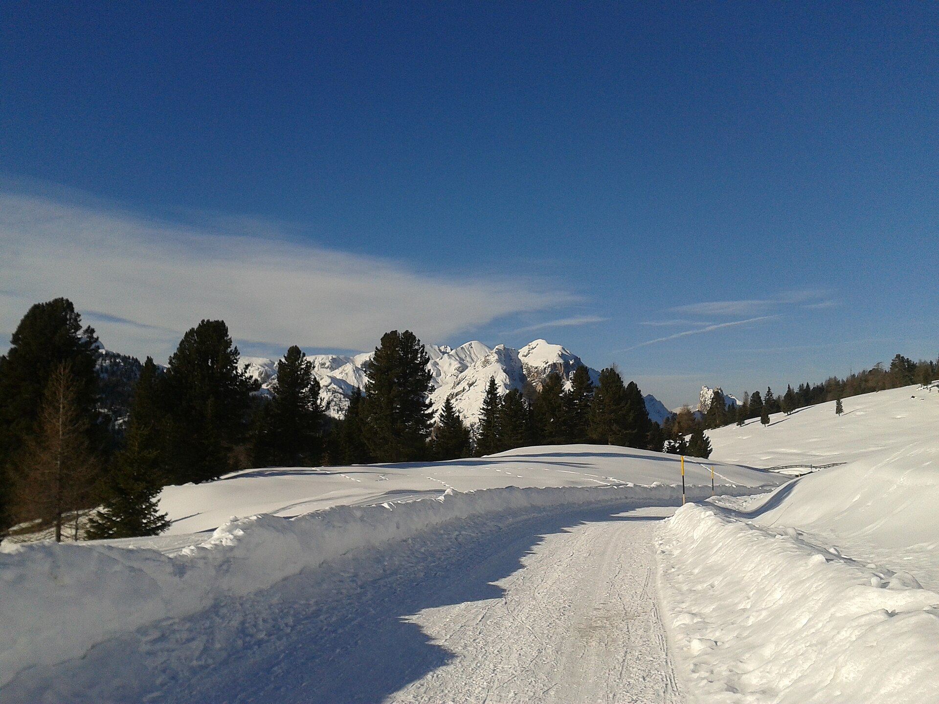 The broad snowy plateau of Prato Piazza in the Braies Dolomites