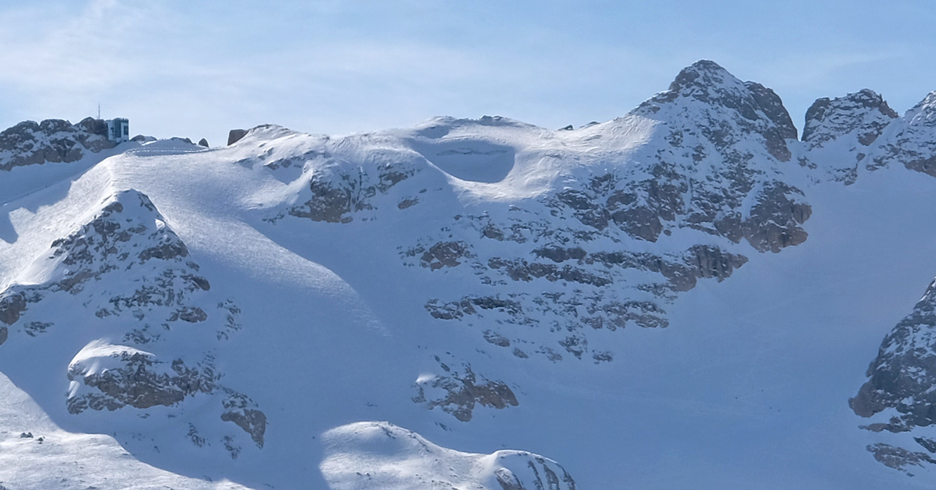 Marmolada Glacier, Punta Rocca and Pian dei Fiacconi under February snow in 2025