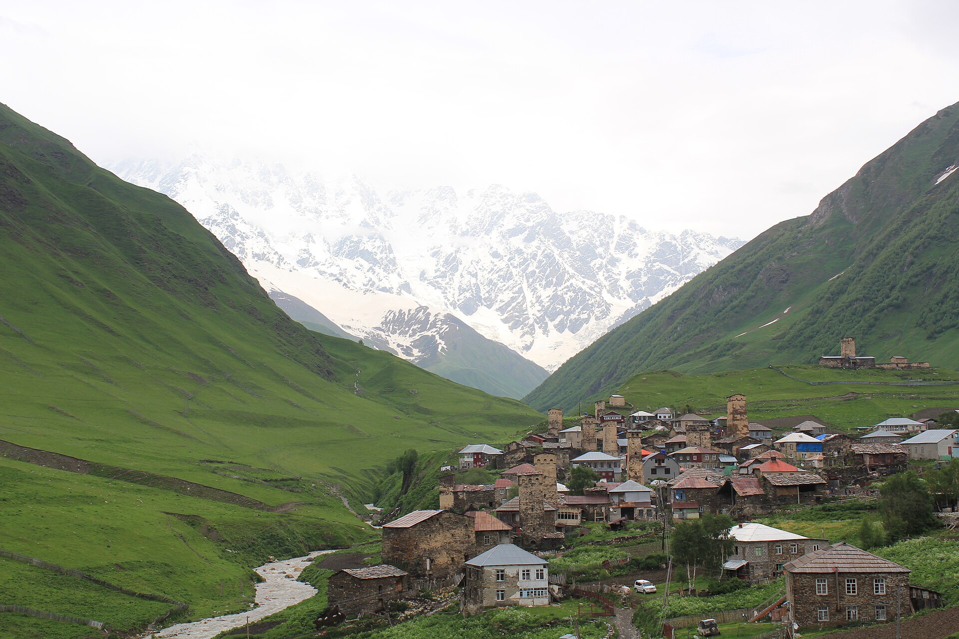 The tower village of Ushguli beneath Mount Shkhara