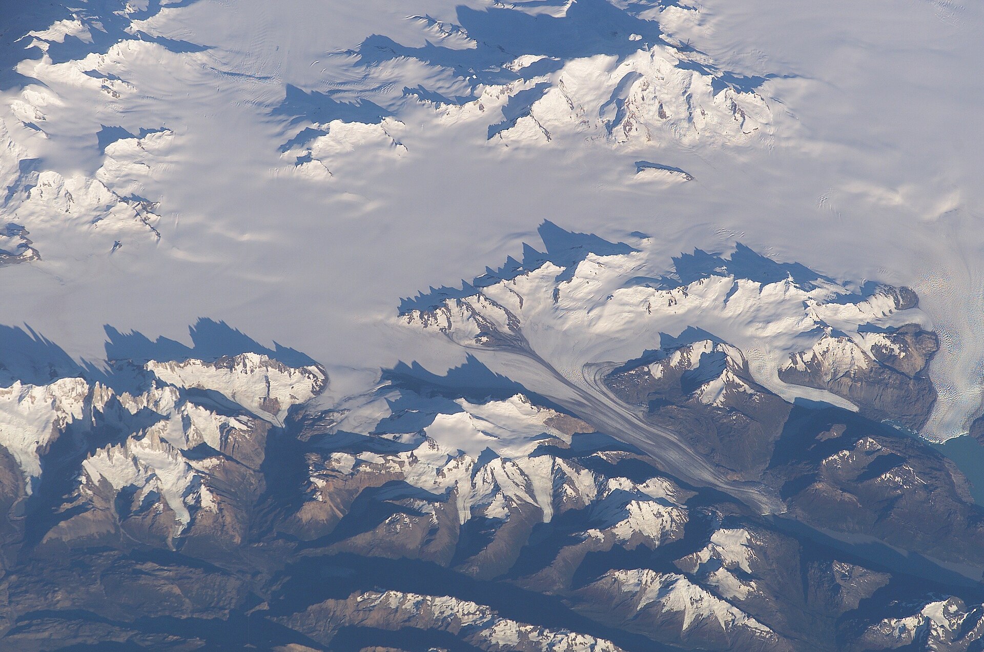 Satellite view of the Southern Patagonian Ice Field and its outlet glaciers